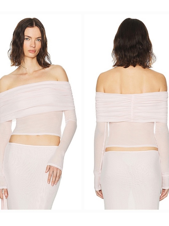 Helsa Tops - Helsa Sheer Knit Off The Shoulder Top in Ballet Pink new with Tags!